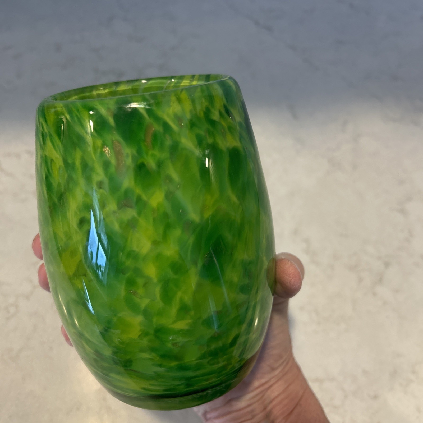 Dehanna Jones 2023 Art Glass Candle Holder “Emerald City” Gold Glitter 5”