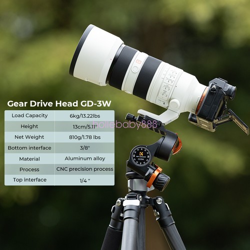 Cabezal trípode cámara cabezal engranado de 3 vías aluminio rotación 360° K&F Concept GD-3W - Imagen 2 de 7