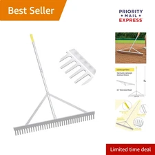 Effortless Lawn Care: 36" Wide Aluminum Rake with Dual-Sided 69" Handle