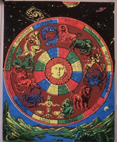vintage 1971 Houston blacklight & Poster Zodiac Rare #1 Of 6 In Set