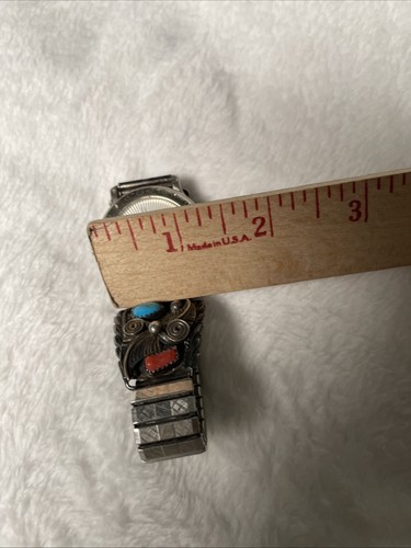 Auf Lager Navajo Sterlingsilber Blatt Türkis und Koralle Uhr signiert RB - Bild 12 von 13