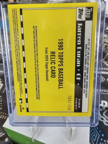 2024 Topps Series 1 - 1990 Topps Jarren Duran Relic /150 - Picture 2 of 2
