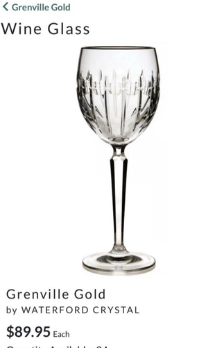 New w/ Tags 2 WATERFORD CRYSTAL Grenville Gold Rimmed 8" Wine Goblets/Glasses - Picture 2 of 12