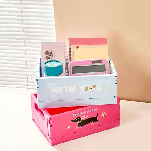 Foldable Storage Box Stationery Shelf Miscellaneous Cosmetics Storage Basket - Picture 4 of 16