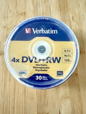 Verbatim DVD+RW Discs 4.7GB 4x Speed 30 Pack Spindle 94834 New Sealed