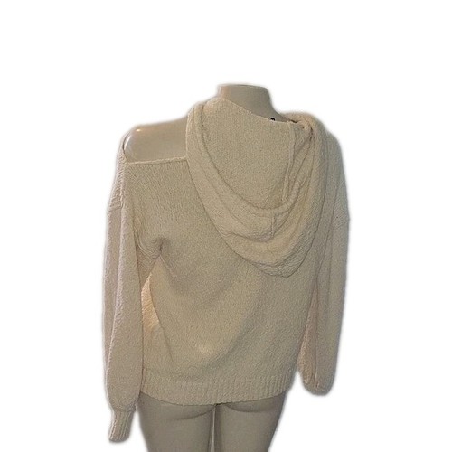 PAIGE Maglione Maglia con Cappuccio Pullover Spalla Aperta Crema Beige, Relaxed Casual m - Foto 7 di 9