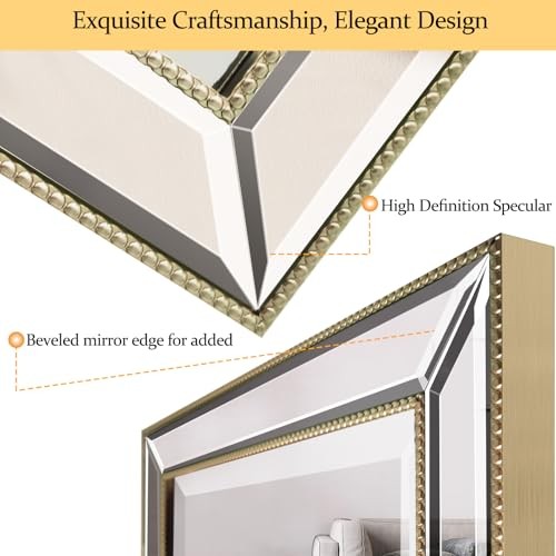Metro Beaded Bathroom Mirror 16"x26" Large Framed Deco Wall Mirror with Angled - Picture 6 of 7