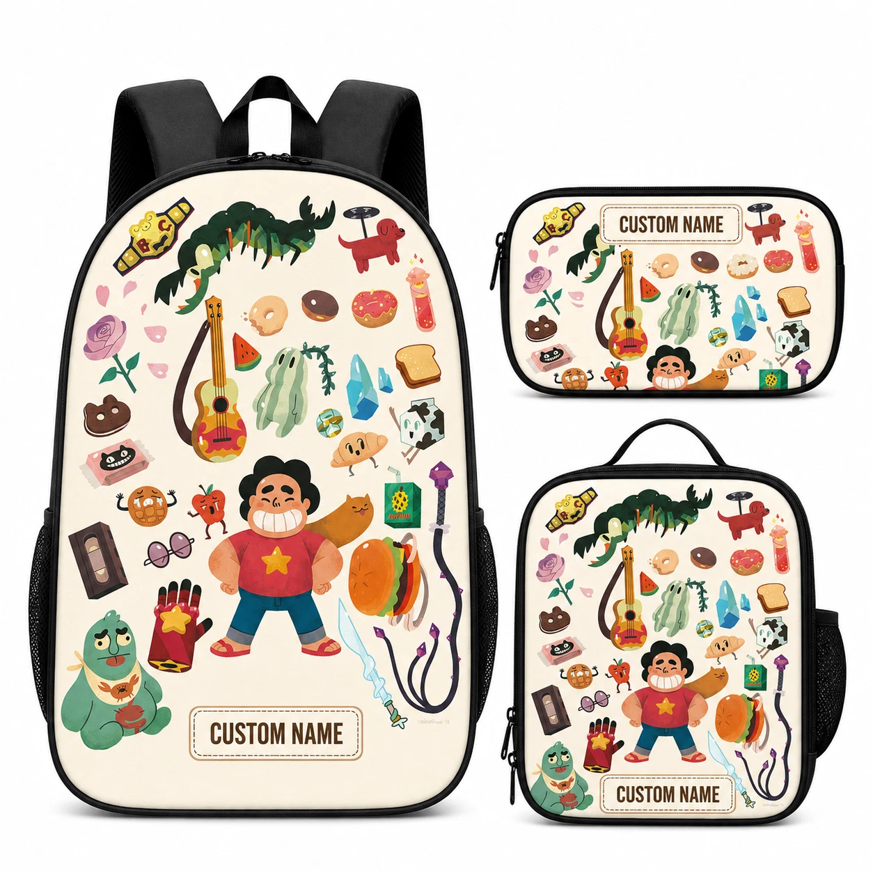 Personalized Cute Star Boy Backpack Lunch Bag Pencil Case Set Custom Name Cream