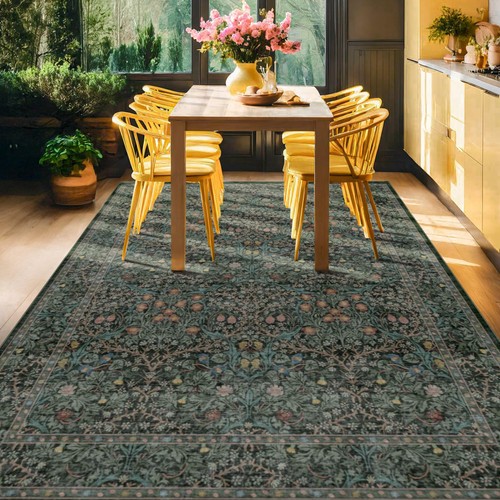 Esszimmerteppiche für unter Tisch - 6x9 Waschbar Dunkelgrün Orientteppich...