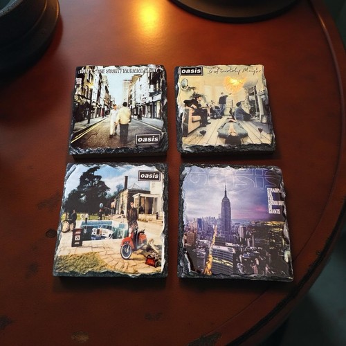 Set Of 4 Classic Album Cover, slate rock Coasters,the Beatles,oasis,fontaines dc - Picture 3 of 6