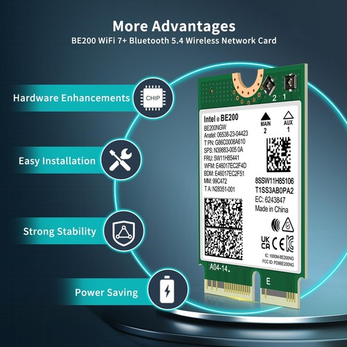 WiFi 7 Wireless Card Intel BE200 NGW, Bluetooth 5.4, 5800Mbps GP-BE200 - Picture 4 of 7
