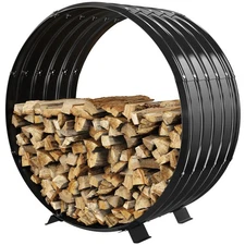 Round Heavy Duty Firewood Rack – Galvanized Wave-Shaped Steel with 4 Sturdy L...