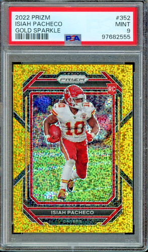 Prizm Gold Sparkle #352 2022 Isiah Pacheco novato radiocontrol/24 PSA 9 como nuevo Chiefs - Imagen 1 de 2