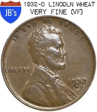 1932-D Lincoln Wheat Cent Penny 1c - Very Fine (VF)