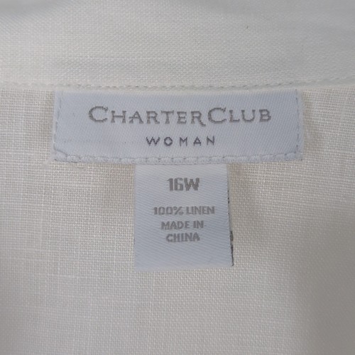 Charter Club Women's Linen Blouse 16W White Embroidered 3/4 Sleeve - Picture 10 of 11