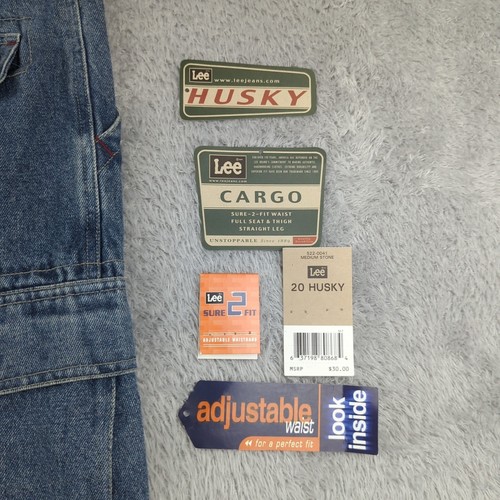 Vintage Y2K Lee Jeans Boys 20 Husky 35x30 Blue Wide Leg Cargo Denim Ramie Baggy - Picture 19 of 20