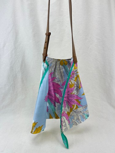 Inoui Editions Silk Scarf Bag Palm Print Crossbody Leather Strap 11x11 France - Picture 8 of 13
