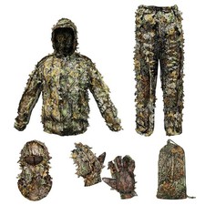 Ghillie Suit Camouflage Hunting Suits Outdoor 3D Leaf Lifelike Camo Clothing ...