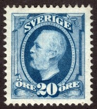 SWEDEN 1891, SC-60, VF MVLH* 20o, Oscar II, wmk crown, scv $28.00  *Bay Stamps*