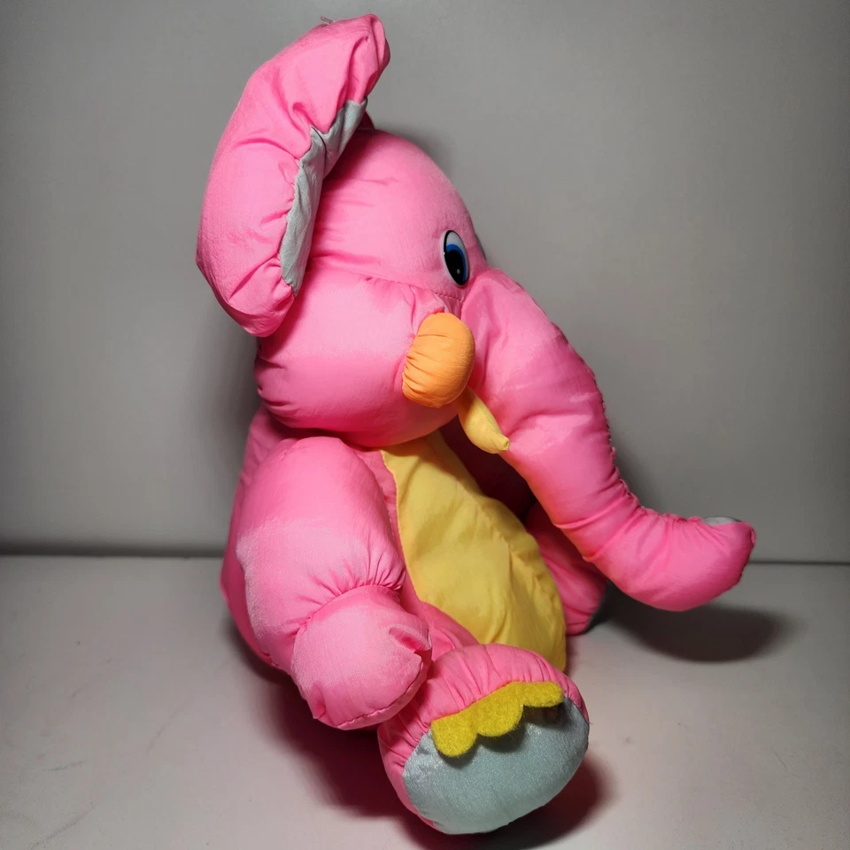 Dan Dee Elephant Puffalump Plush 1980s 90s Pink Yellow Orange Gray Limited - Image 2 of 4