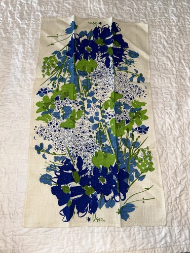 2 Vera Neumann Tea Towels Flowers Blue Green EUC 100% Linen - Picture 6 of 7