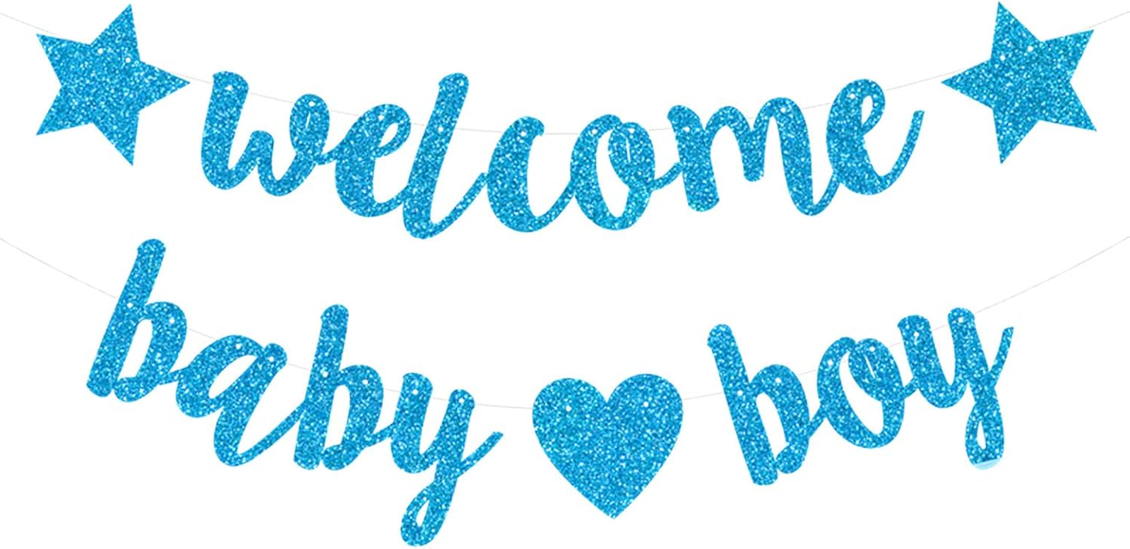 Baby Shower Decorations Welcome Baby Boy Banner Glitter Bunting Blue Pre Strungs