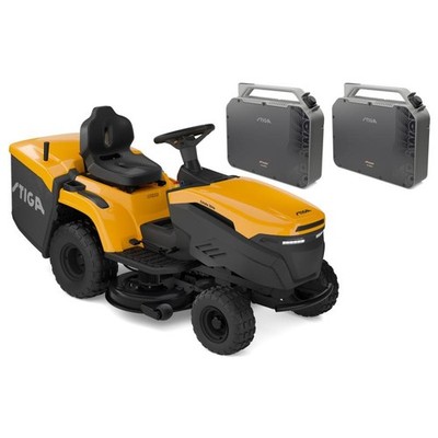 Stiga Rasentraktor Estate 384e Modell 2026 mit 2x Akku, inkl. Mulchkeil, Zugöse