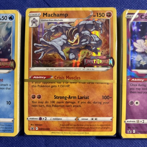 Pokémon Verlorener Ursprung Machamp, Comfey, Finneon SEALED Set Holo Promos STAMPED - Bild 3 von 5