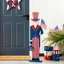 4th of July Porch Sign 40" Patriotic Uncle Sam Porch Decor Wooden Patriotic W...