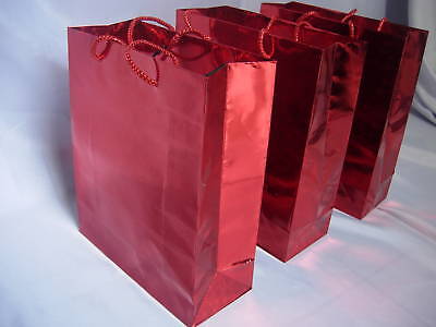 12 Metallic Paper Carrier// Gift Bags Silver 27cmx23x7cm