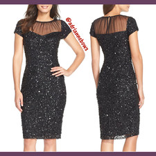 NEW 239 Adrianna Papell Sequin Embellished Sheath Dress in Black SZ 4  N174