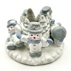 Ceramic Glitter Snowmen With Top Hats and Trees Taper Candle Holder