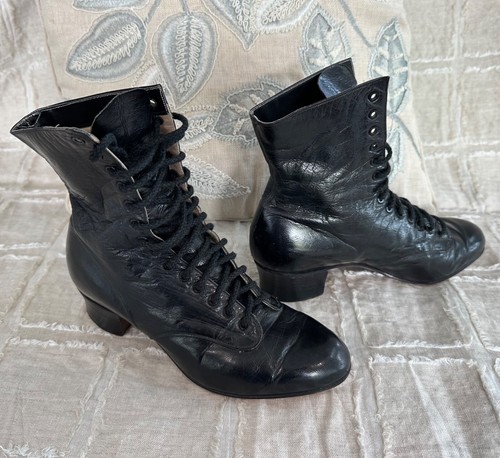 Antique Edwardian Leather Boots Lace-ups Small - Picture 4 of 17