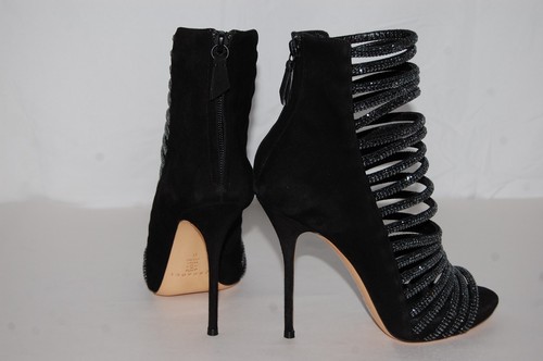 36/6❤️CASADEI Black Suede Leather High Heels Crystal Strappy SANDALS BOOTS ITALY - Picture 7 of 20