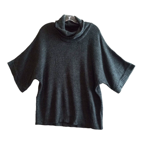 AB Studio Cross Cowl Neck Sweater Women Large Gray Short Sleeves