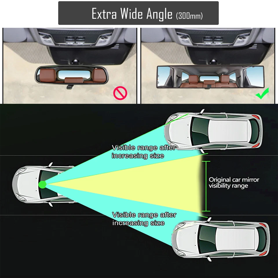 Interior Car Panoramic Convex Wide Angle Rear View Mirror 300mm Anti-glare USA - Image 2 of 4