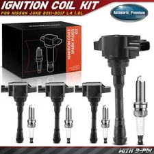 4x Black Ignition Coil &4x Iridium Spark Plug Kit for Nissan Juke 2011-2017 1.6L