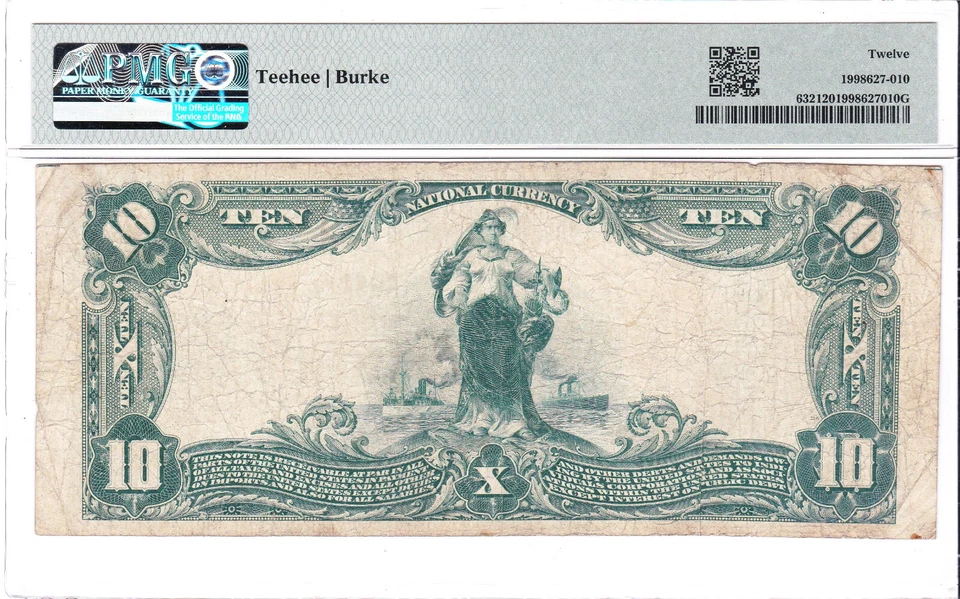 $10 1902PB 🇺🇸 BRENHAM Texas TX 🇺🇸 PMG 12 Grade 🇺🇸 - Image 2 of 2