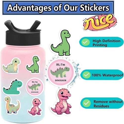 100Pc Kids Cute Dinosaur Stickers Skateboard Water Bottle Phone Waterproof Vinyl - Picture 8 of 9