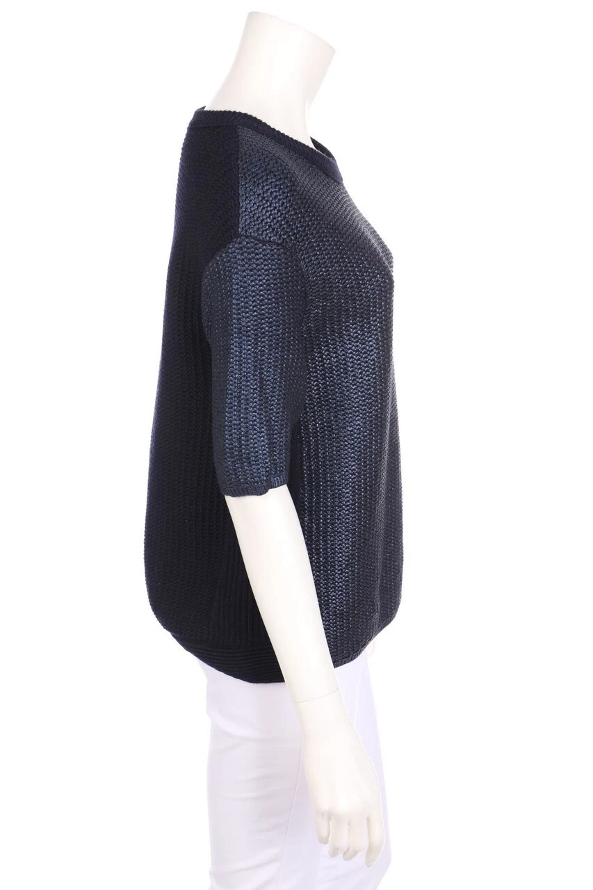 TORY BURCH Pullover a maniche corte effetto metallizzato M blu navy