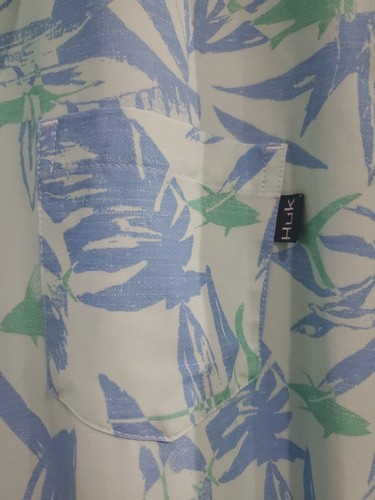 Huk Shirt Men Light Blue/Green Button Down Short Sleeve Performance - Picture 2 of 8