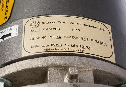 Baldor CJM3158 35T961R286G1 3HP Motor W/ Russell A612SS Centrifugal Pump - Picture 4 of 7