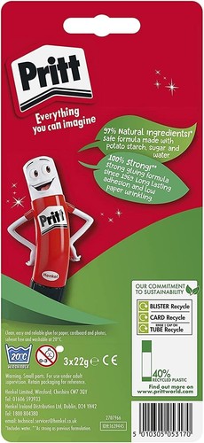 Pritt Klebestift 22g (3er Pack) - sicherer, kinderfreundlicher Kleber zum Basteln, gratis 🚚 - Bild 4 von 8