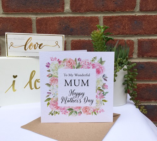 Tarjeta DÍA DE LA MADRE mi maravillosa MAMÁ Mamá Nana rosa blanco ROSAS marco cuadrado floral - Imagen 10 de 15