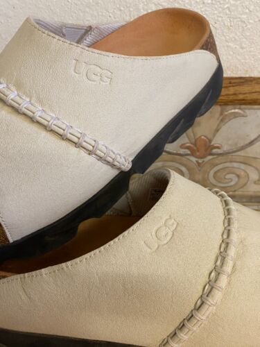 Uggs, stitched white leather, cork platform slide sandals size 8.5-9 - Picture 6 of 8