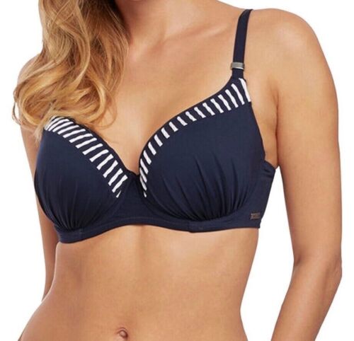Fantasie San Remo Bikini Top Ink Blue White Size 34E Underwired Moulded 6500 New - Picture 4 of 12