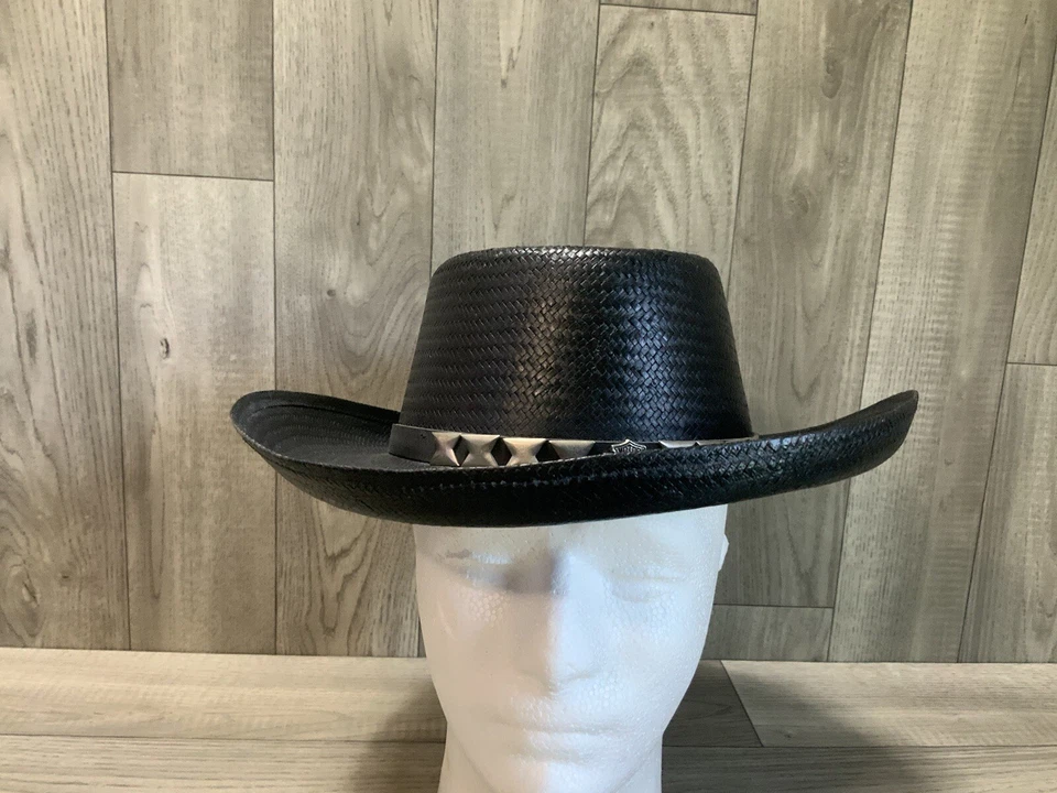 Sombrero de Vaquero Harley Davidson Talla Pequeña Logo Paja Tachonado Banda Hecho en EE. UU. Foto 2 de 4
