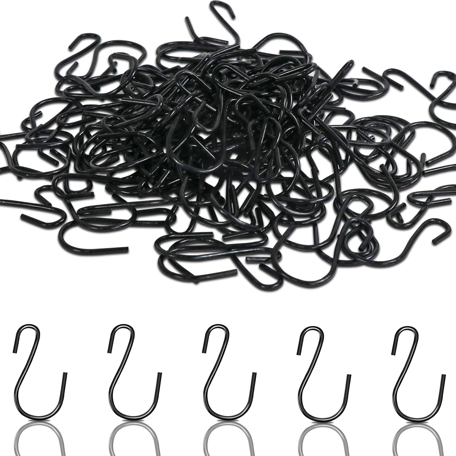 60 Pack S Hooks for Hanging, 1 Inch Heavy Duty Black Mini S Hooks