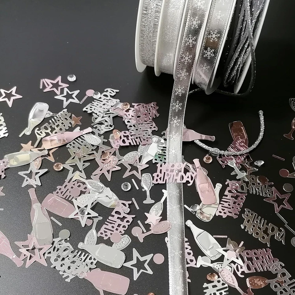 Feliz Cumpleaños Confeti Oro Rosa y Plata Lámina de Metal Cumpleaños Lentejuelas Coloridas Foto 3 de 4