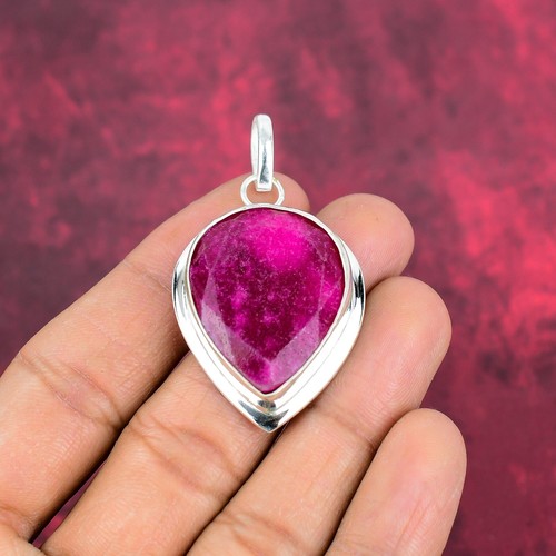 Ruby Gemstone Handmade 925 Sterling Silver Pendant Jewelry - Picture 4 of 5